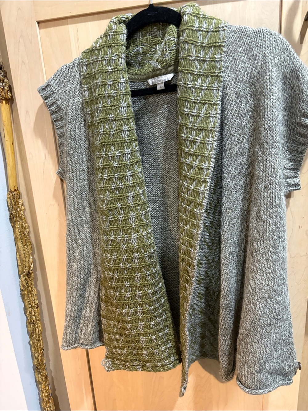 Royal Robbin Olive & Gray Open-Front Knit Cardigan Sweater